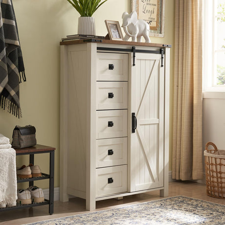 5 Drawers Dresser for Bedroom w Sliding Barn Door