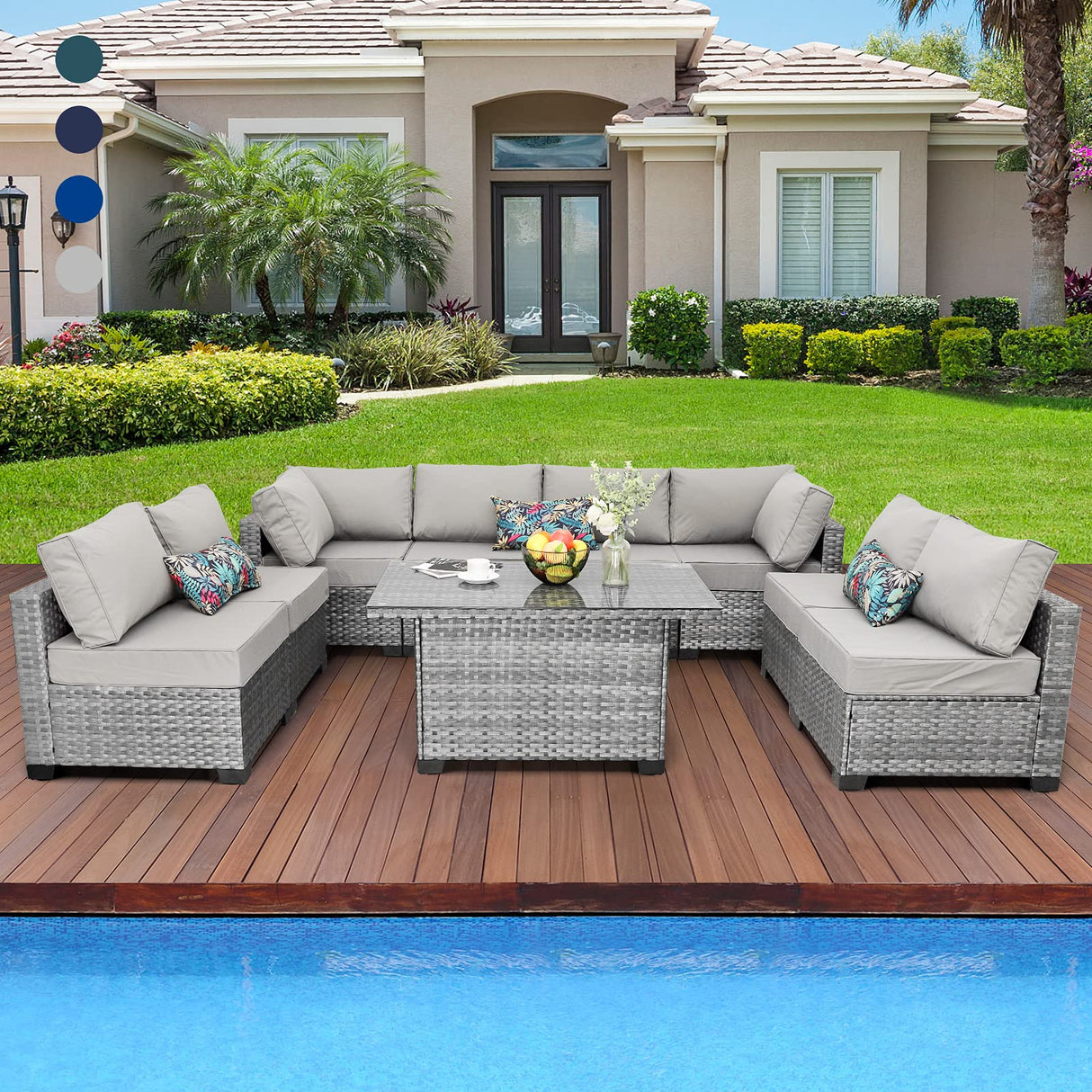 9-Piece Outdoor Sectional Wicker Furniture Set