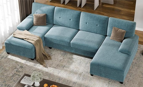 Sectional Couches for Living Room, Convertible U-Shaped Sofa Couch with Double Chaise, 4 Seat Sofa Set Modular Sofa Couch for Apartment, Light Grey