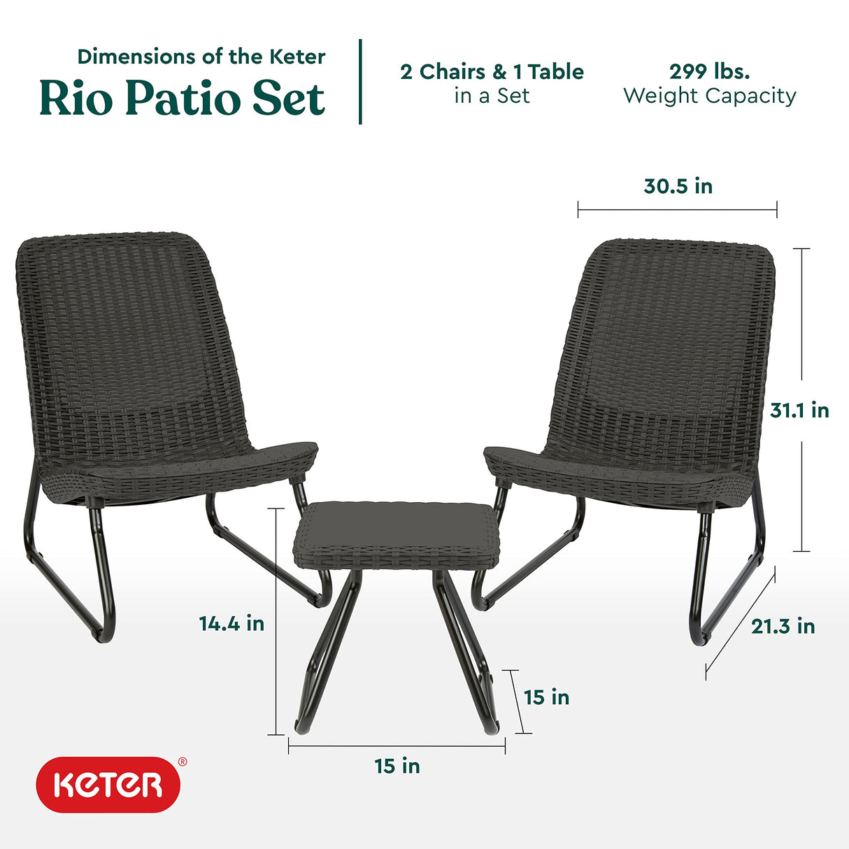 3 Piece Resin Wicker Patio Furniture Set with Side Table and Outdoor Chairs