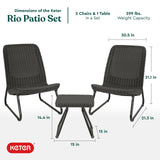 3 Piece Resin Wicker Patio Furniture Set with Side Table and Outdoor Chairs