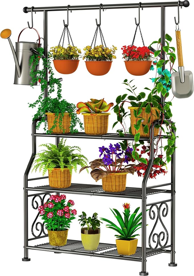 Plant Stand Indoor Outdoor, 4-Tier Heavy Duty Metal Shelves