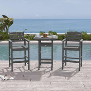 Orbcove 3-Piece Bar Height Patio Table and Chairs Set, HDPE Wood Grain Outdoor Bar Table and Chairs with Heart Cutout Design, Weather-Resistant Bar Height Furniture for Deck, Porch, Pool (Grey)