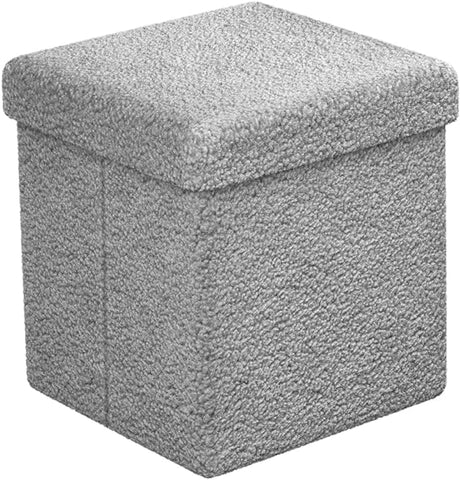 Teddy Fabric Storage Ottoman - 15 Inch Foldable Ottoman Cube - Multipurpose Cozy Ottomas