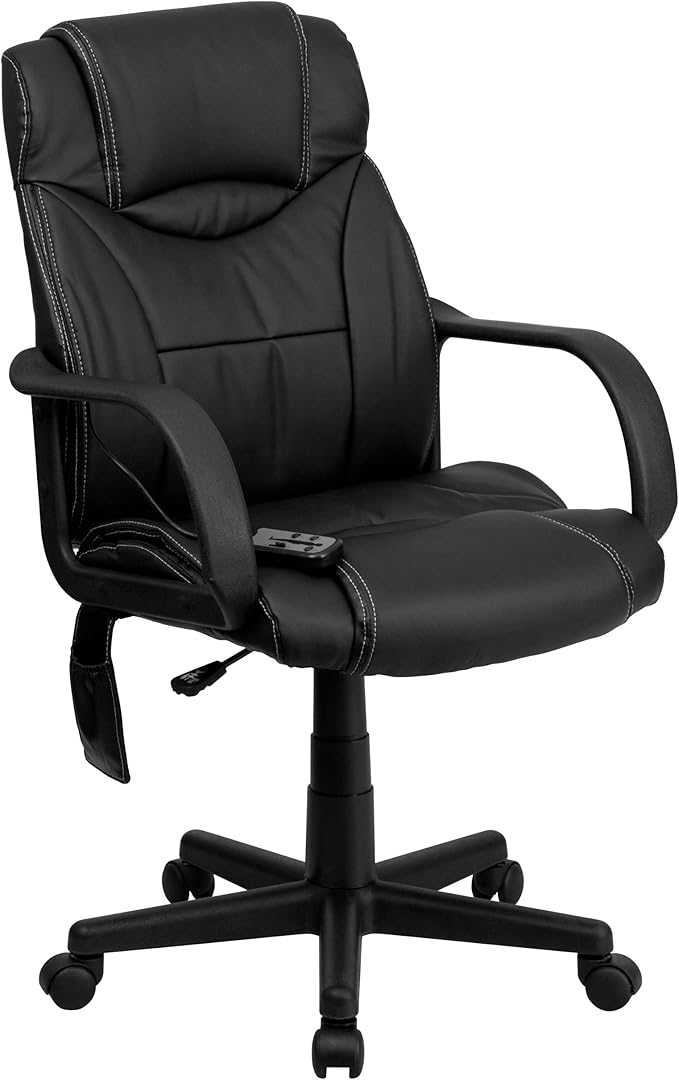 Laverne Mid-Back Ergonomic Massaging Black LeatherSoft Executive Swivel Office