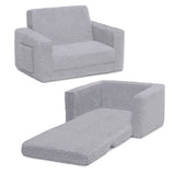 Cozee Flip-Out Sherpa 2-in-1 Convertible Chair to Lounger for Kids, Grey