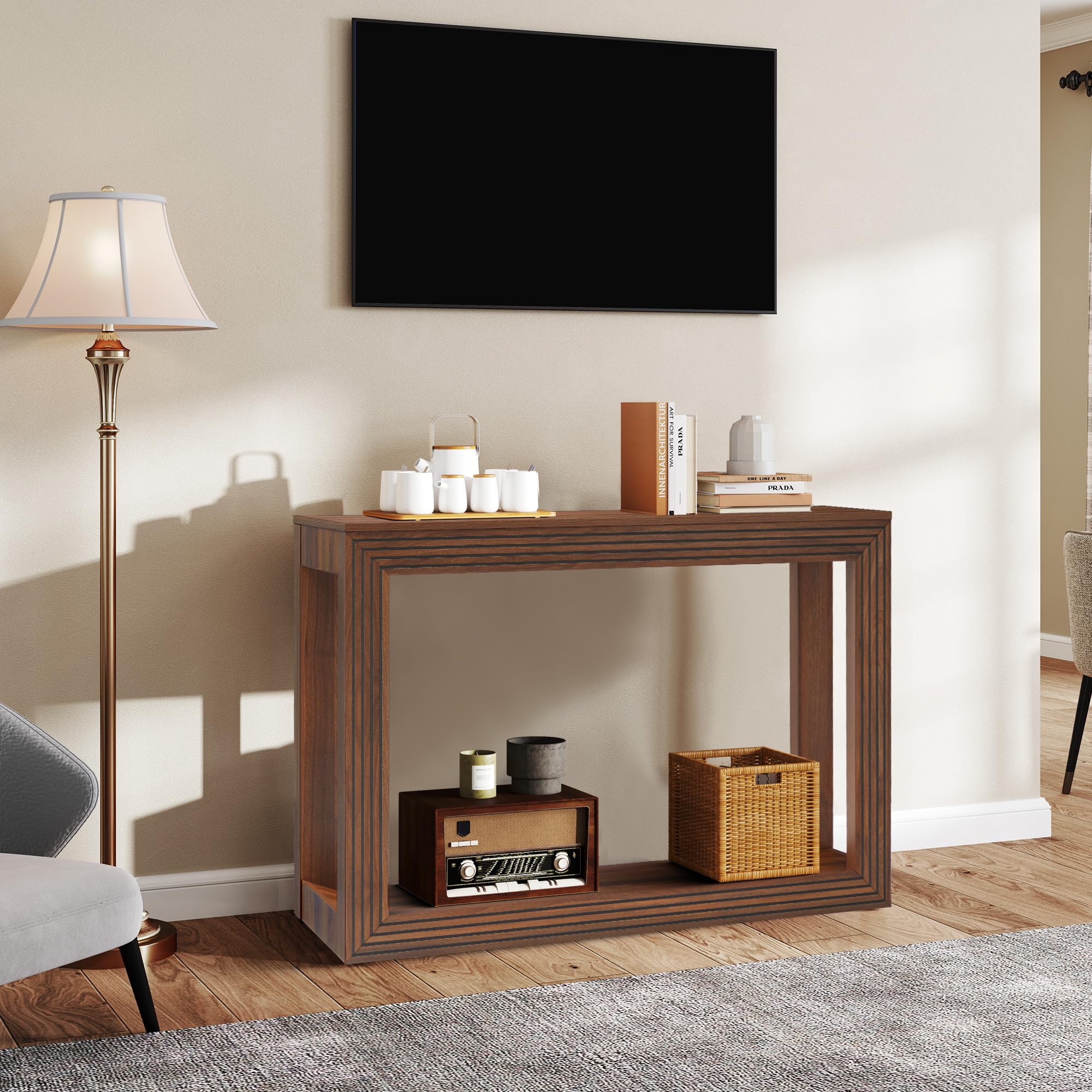 Fluted Entryway Console Table with Storage Shelf