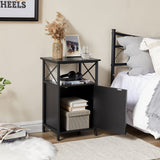 Black End Side Table, Modern Night Stand with Storage Space and Door,Set