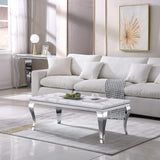 47" Marble Coffee Table, Modern Faux White Marble Coffee Table with Stainless Steel Legs