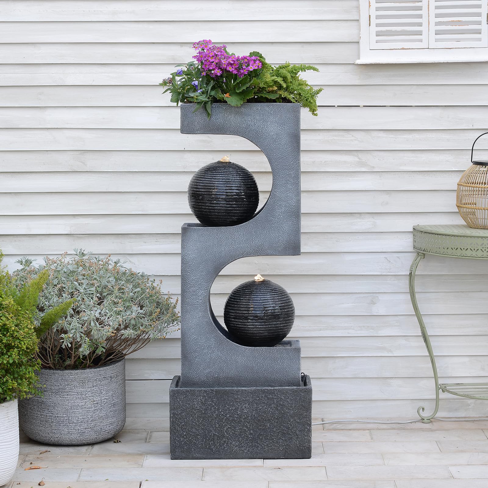 Water Fountain Outdoor Garden 46.05'' Tall Fountains with Lights