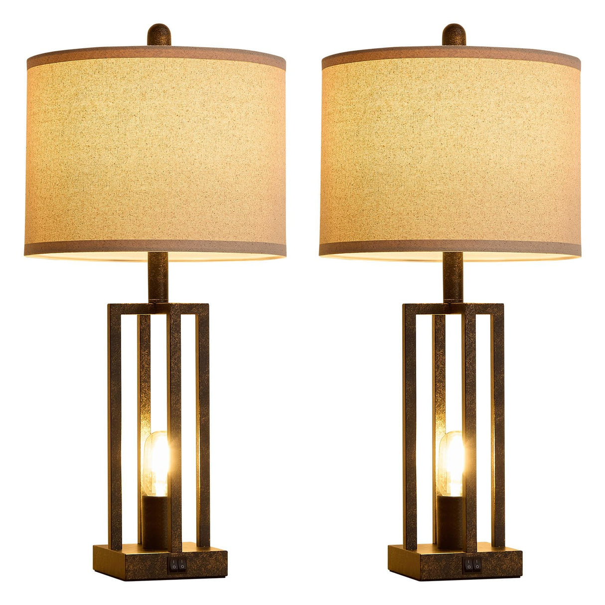 26.6" Farmhouse Table Lamps Set of 2 with USB Ports & Outlet
