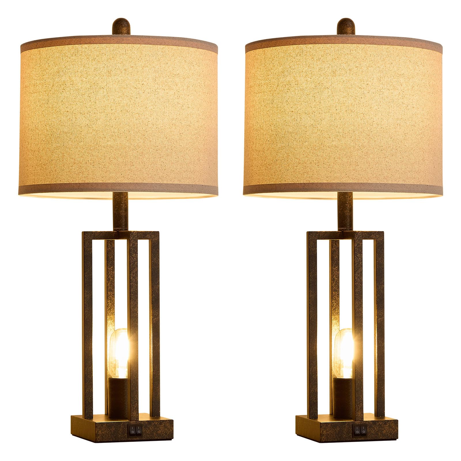 26.6" Farmhouse Table Lamps Set of 2 with USB Ports & Outlet