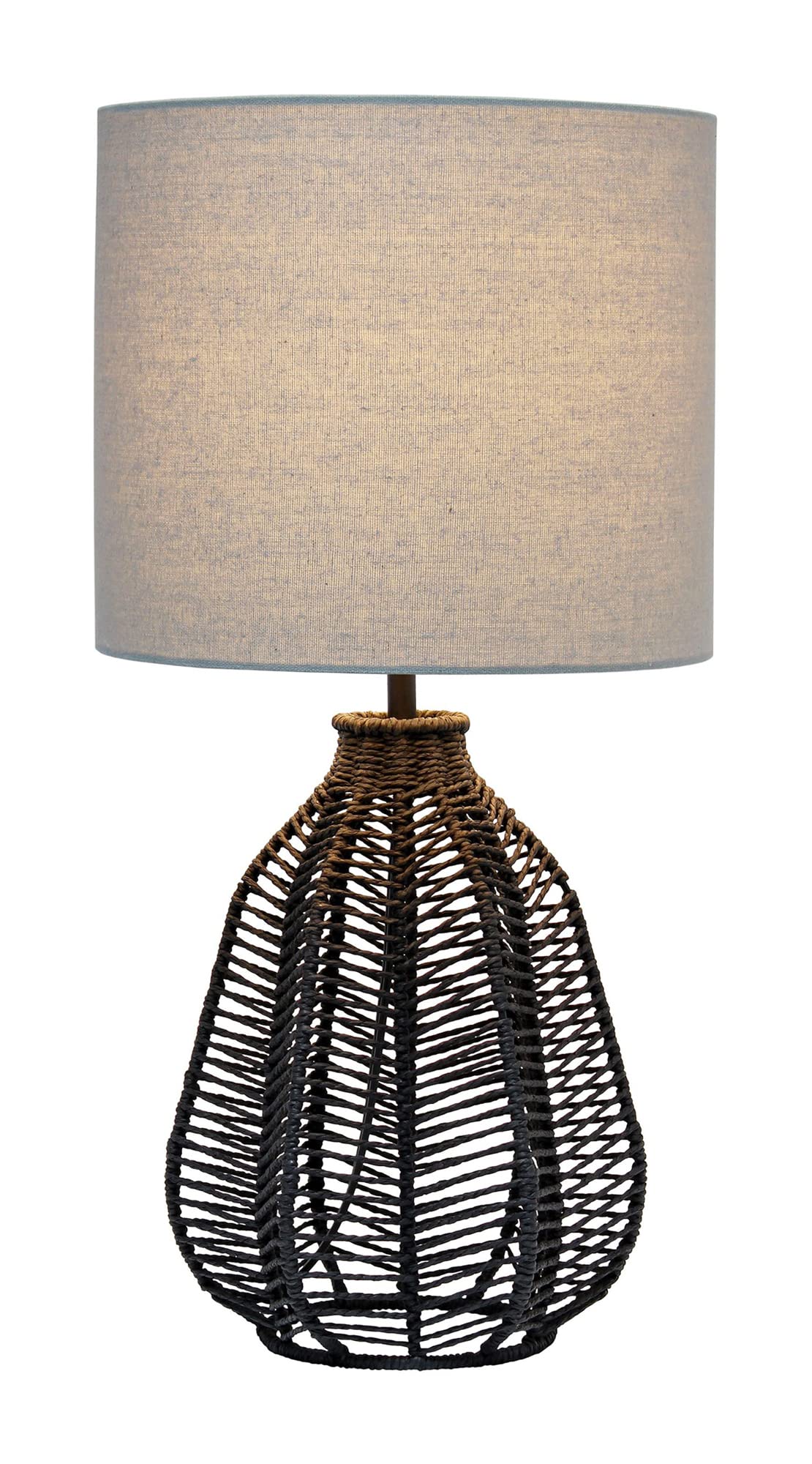 LT2106-BLK 21" Tall Boho Coastal Inspired Rustic Paper Rope Rattan Wicker Look Standard