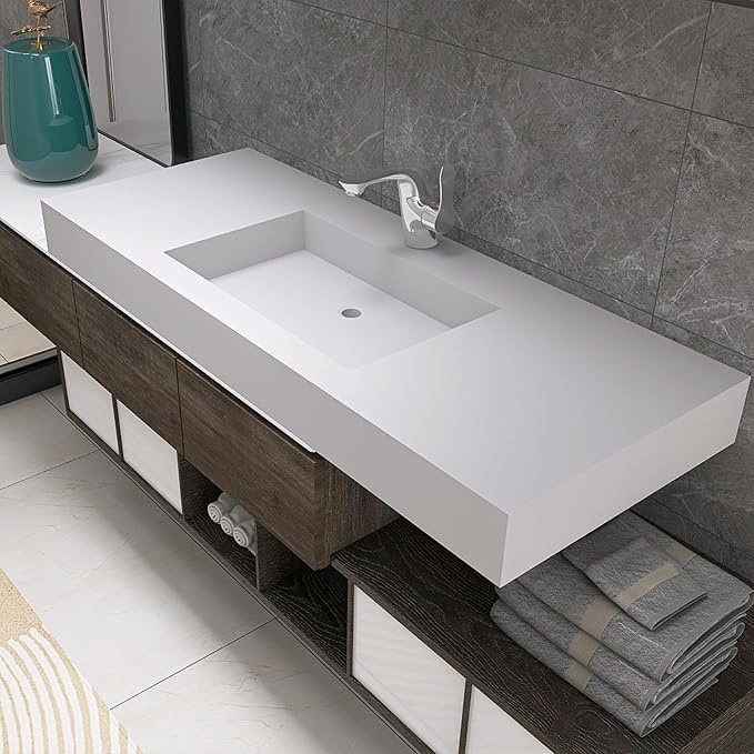 47 inch Wall Mount Floating Vanity with Sink Bathroom Vessel Sink Rectangle Modern
