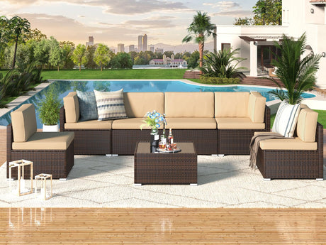 7 Piece Outdoor Patio Furniture Set, Outdoor Sectional Conversation Furniture Chair