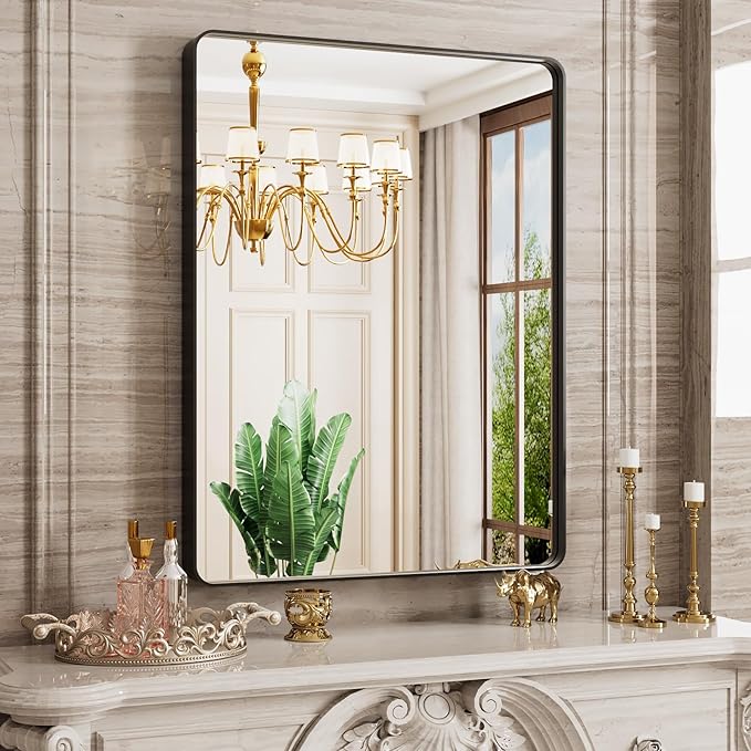 Inch Rounded Rectangle Matte Framed Wall Mounted Mirror