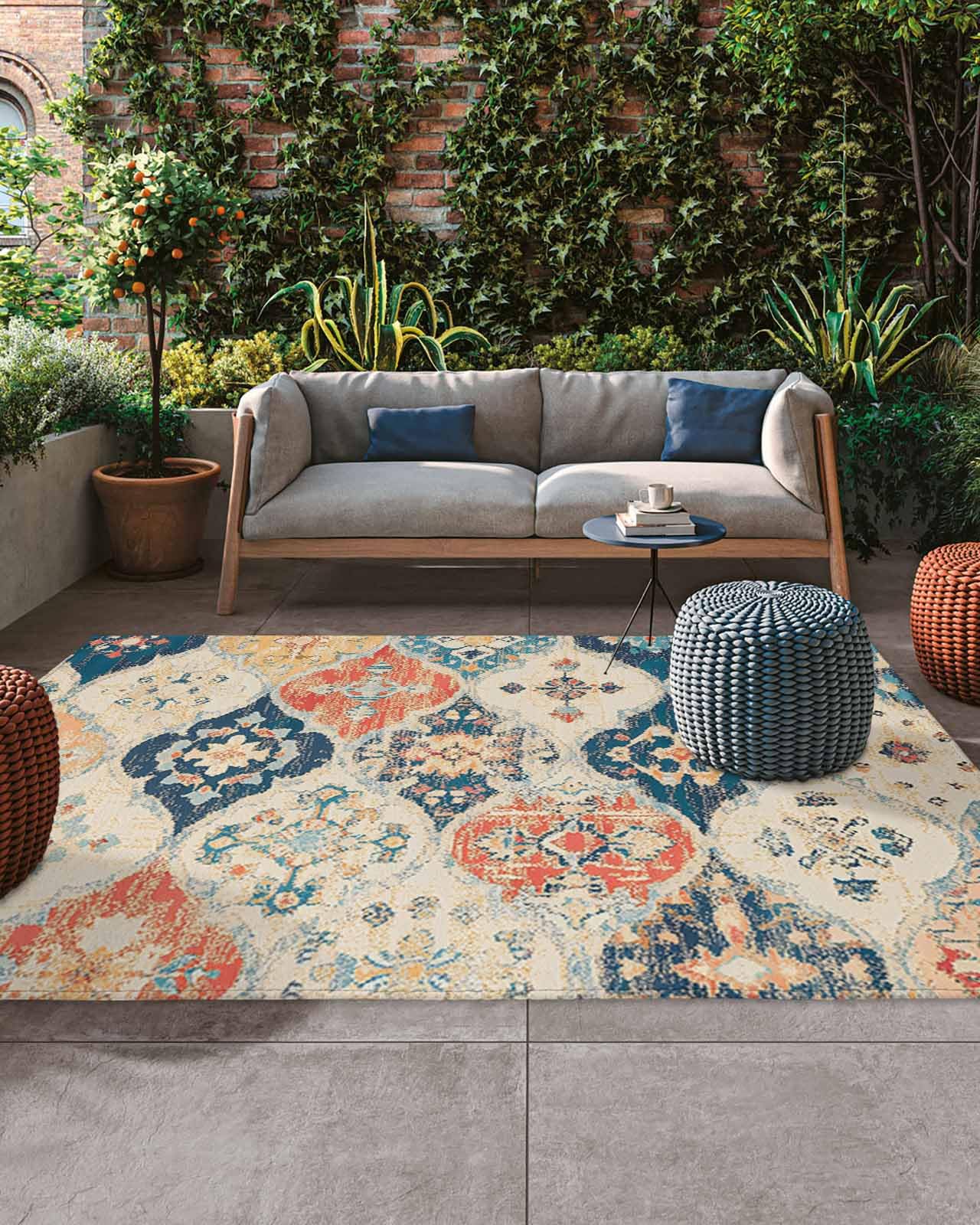 Outdoor Rug 5x8 ft Morocco Boho Outdoor Large Area Rug Non Slip Rubber Vintage Ethnic Bohemian Front Door Mat RV Rug