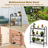 S AFSTAR 3 Tier Metal Plant Stand, Plant Display Rack Shelf Stand w/ Adjustable Feet and Built-in Handles, Home Storage Organizer Shelf, Flower Pot Holder for Home Balcony Yard, Indoor Outdoor