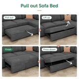 Modular Sectional Couch with Pull Out Bed, Corduroy Sleeper Sofa