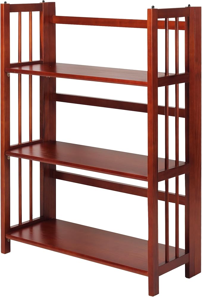 3-Shelf Folding Stackable Bookcase (27.5" Wide)-Natural