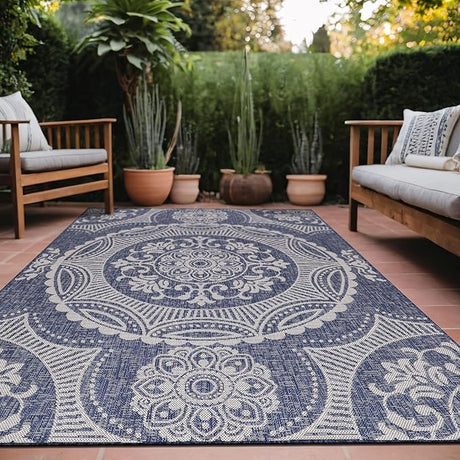 Home Medallion Outdoor Rug 6x9 Washable Outside Carpet for Indoor Patio Porch