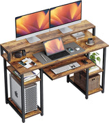 CubiCubi Computer Desk with Keyboard Tray, 47 Inch Office Desk with Monitor Stand and Storage Shelves, Music Studio Desk Workstation, Work Table for Home Office, Rustic Brown