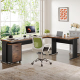 83" L-Shaped Executive Desk, Large Office Desk with 3-Drawer Mobile File Cabinet