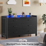 Hasuit Black Dresser for Bedroom with LED Lights, Large Capacity Wooden Storage Cabinet, Chest of 6 Drawers Dresser, LED Dresser for Hallway, Entryway (Modern Black)