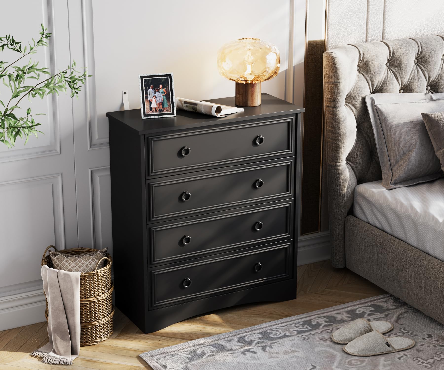 Modern 4 Drawer Dresser, Dressers for Bedroom, Tall Chest of Drawers Closet Organizers and Storage for