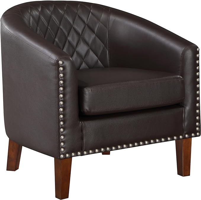 Comfy Barrel Accent Chair Set of 2 - Faux Leather Living Room Chair Club Chair