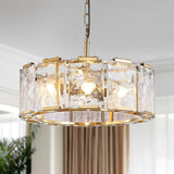 Gold Glass Drum Chandeliers for Dining Room, 17" Gold Chandelier