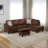 Linen L Shaped Sectional Couches with Storage Ottoman,3-Piece Living Room Sofa Set