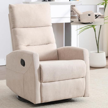 Chair, Fabric Rocking Swivel Glider Recliner Chair, Max Swivel Degree 360°, Heavy Duty Motion Mechanism with Side Pockets (Brown)