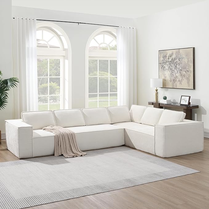 129.5" Modern L Shaped Sectional Sofa with Soft Chenille Fabric
