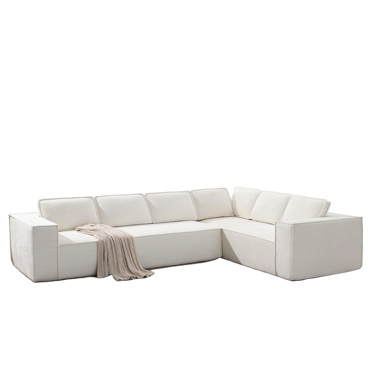 129.5" Modern L Shaped Sectional Sofa with Soft Chenille Fabric