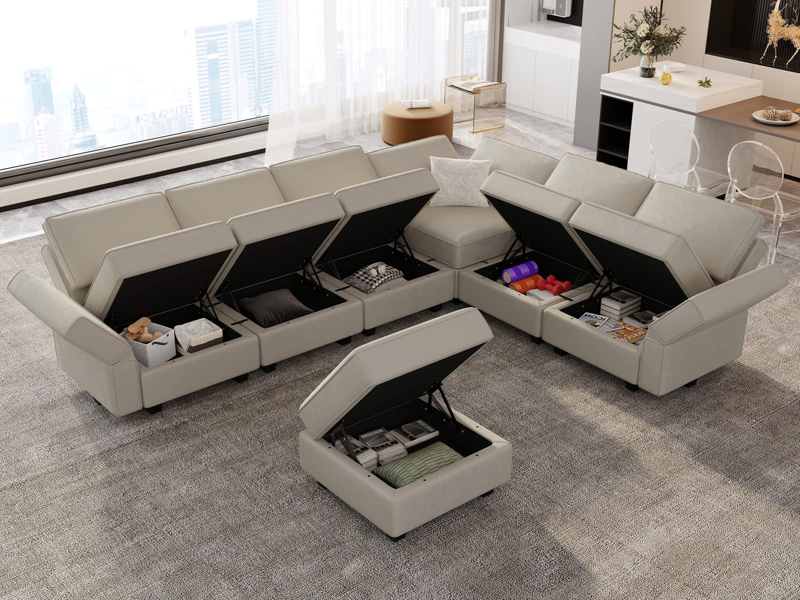 Modular Sectional Sofa Couch with Ottoman L Shape Corner Couch Sofa with Storage