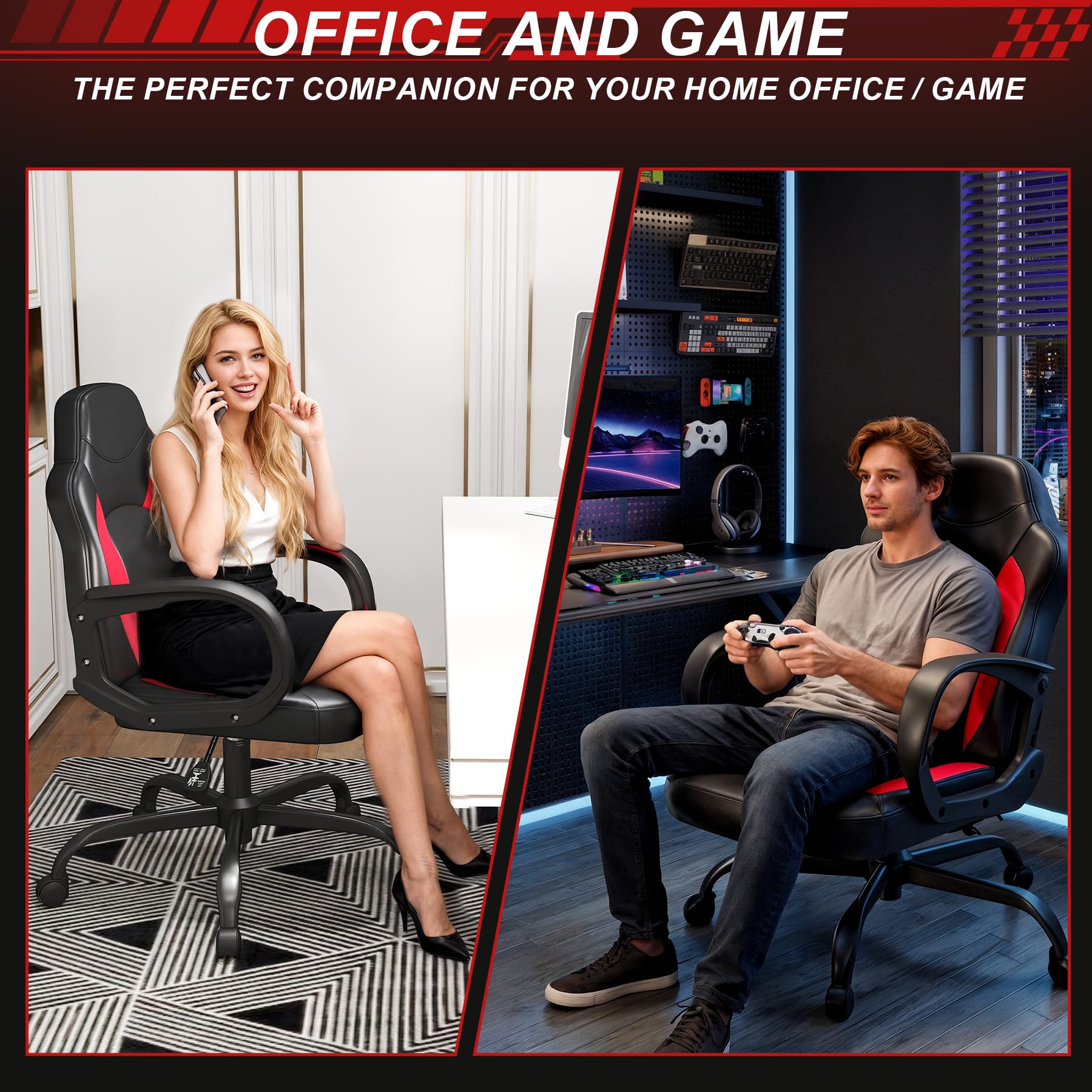 Ergonomic Gaming Office Chair with Lumbar Support - Red