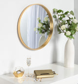 Travis Round Wood Wall Mirror, 25.6" Diameter, Gold, Modern Glam Wall Décor Accent