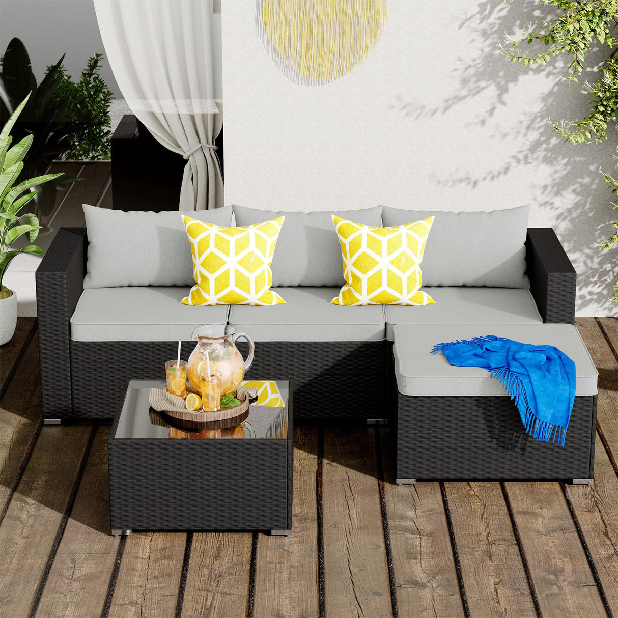 Patio Furniture Set,5 Piece Outdoor Patio Conversation Set All Weather Patio Sofa