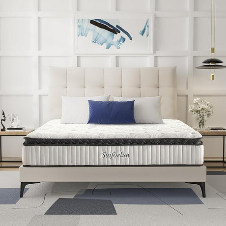 Suiforlun 14 Inch Full Mattress with Cool-to-Touch Cover, Euro Top Hybrid Gel Memory