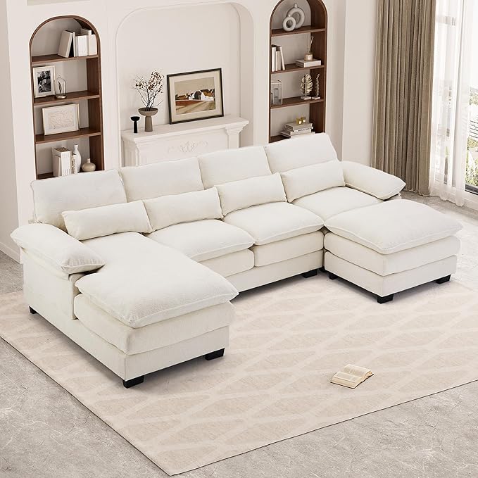 U Shape Sectional Sofa Cloud Couch for Living Room, Modern Chenille Comfy Modular Sofa,