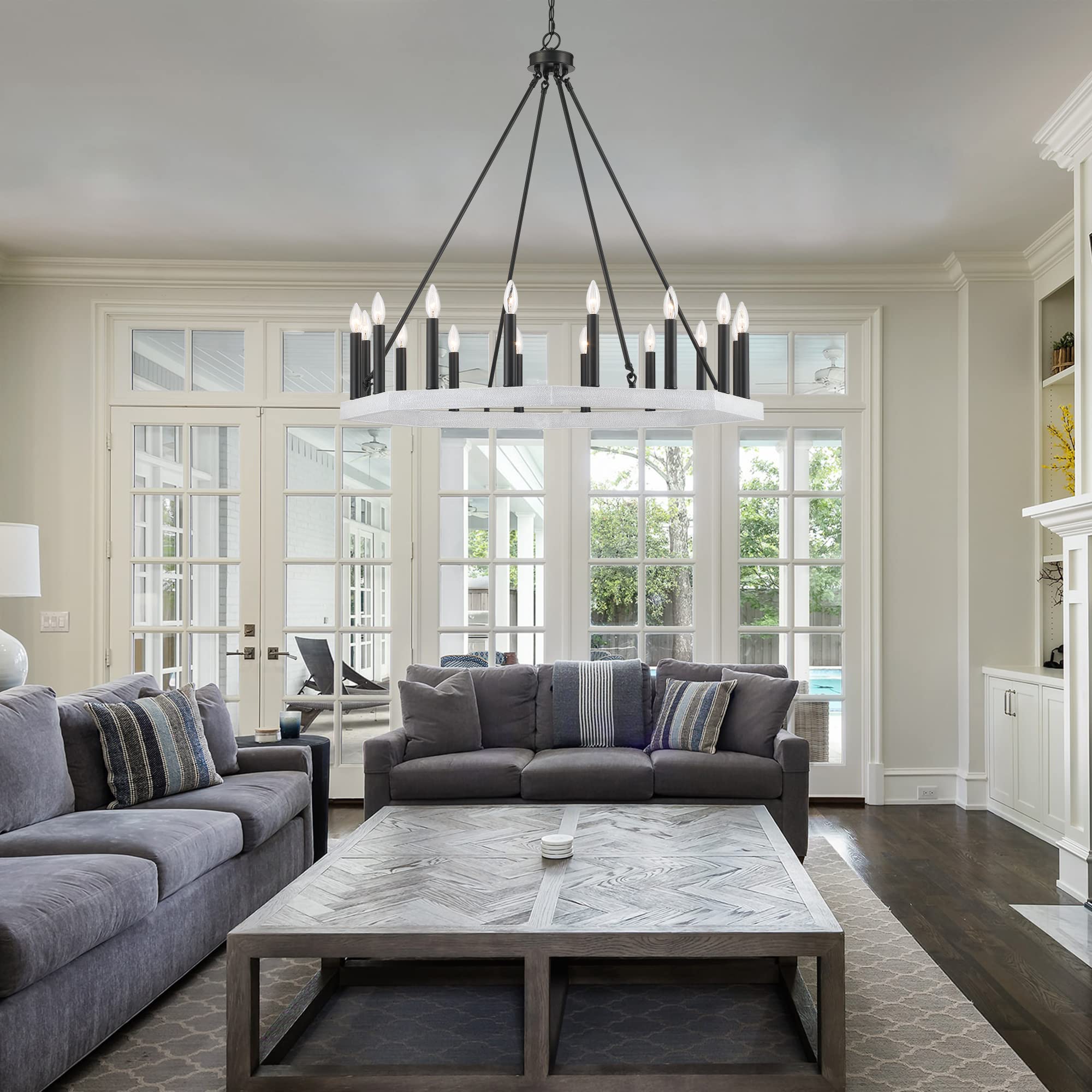Farmhouse Vintage 16 Lights Wagon Wheel Chandelier Lighting | Modern Hanging Lights