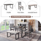 6 Piece Dining Table Set Wooden Dining Room Kitchen Table Set Rectangle Table