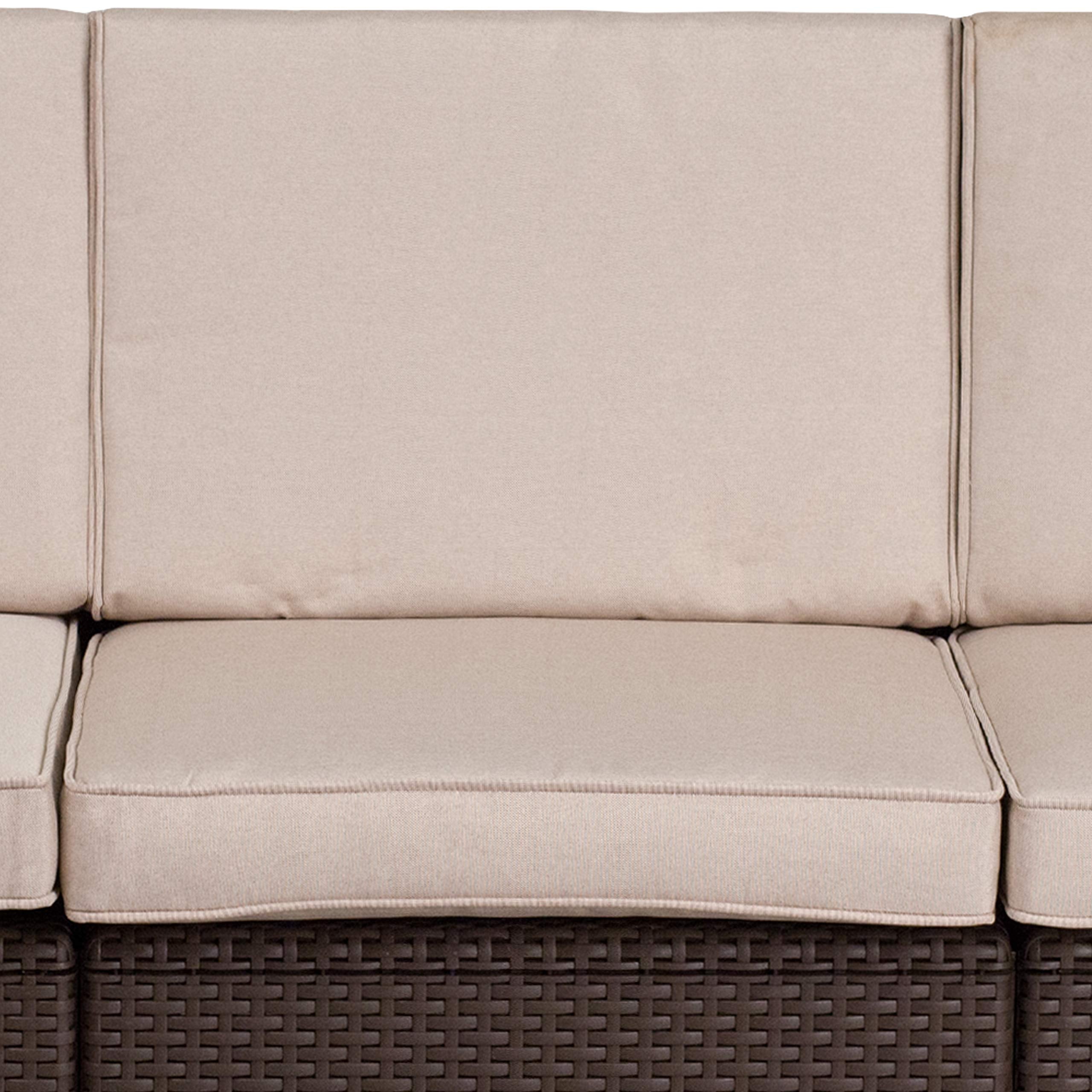 Flash Furniture Seneca Chocolate Brown Faux Rattan Sofa with All-Weather Beige Cushions