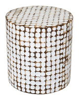 Round Side Table - Real Coconut Shell Mosaic Inlaid, Pre-Assembled,