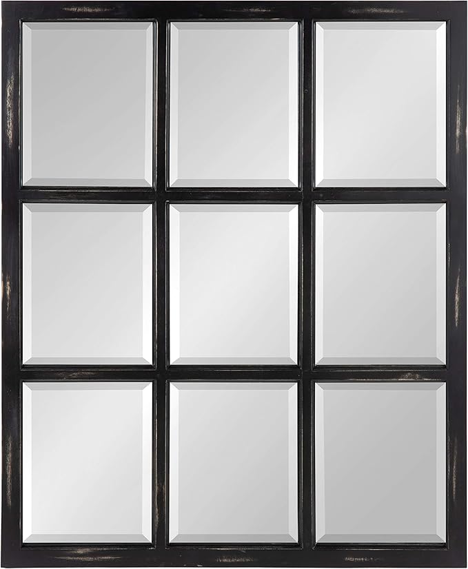 Hogan 9 Windowpane Wood Wall Mirror, 26" x 32", Rustic White