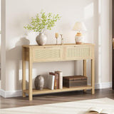Console Table with 2 Drawers, Rattan Console Table for Entryway