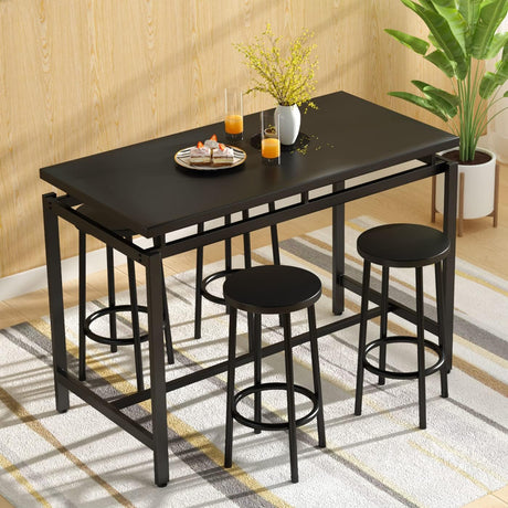 AWQM Dining Table Set for 4, Home Kitchen Counter Height DiningTableSet with 4 Chairs, Modern BarTable and ChairsSet for Pub, Living Room, Breakfast Nook,Small Spaces, Easy to Assemble, Black