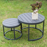 Outdoor Nesting Coffee Table Set of 2 Round Side Table Aluminum End Table