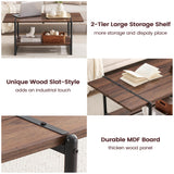 2-Tier Modern Industrial 41'' Large Wood Coffee Table with Storage Shelf